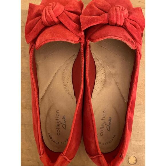Clarks Women's size 7 Gracelin Jonas Loafer Flat red comfort shoes bow - Picture 4 of 6